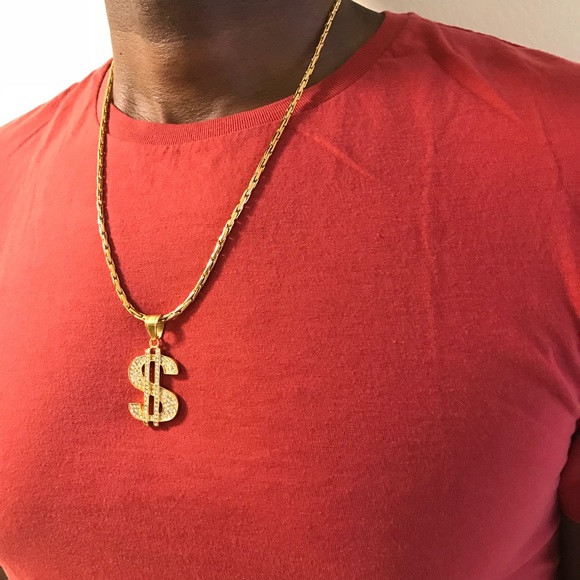 Hip Hop Bling Iced Out Dollar Sign $ Charm Chain - Picture 5 of 5